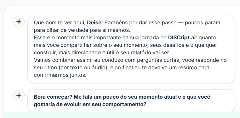 Exemplo de conversa com o Agente de IA da DISCript.ai
